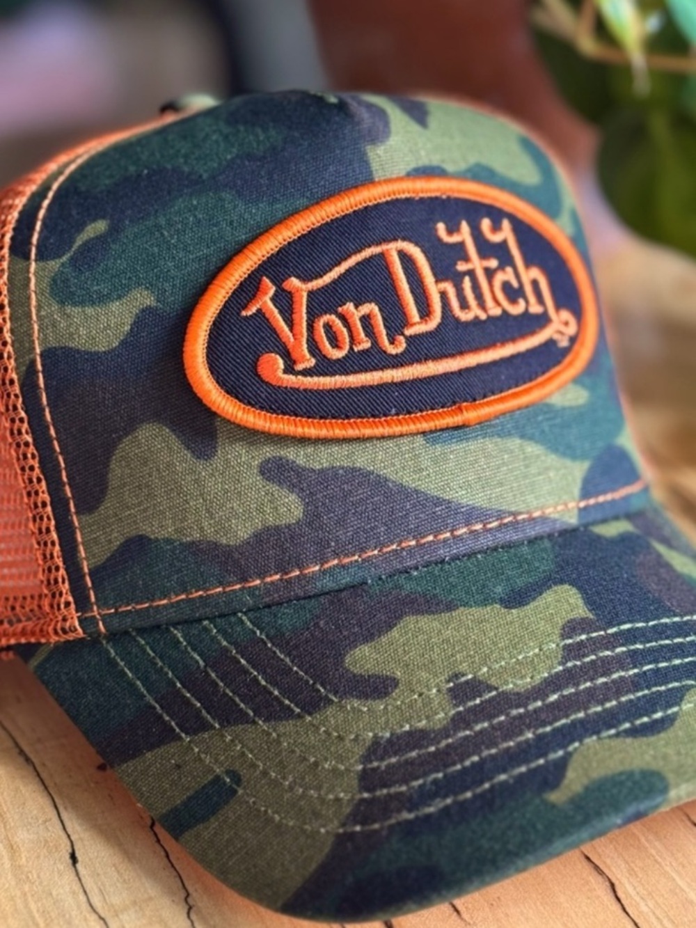 Von Dutch Camo Trucker Cap with Orange Logo